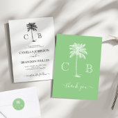 Tropische Lime Groene Palm Monogrammen Bruiloft Informatiekaartje