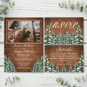 Snowy Wood & Forest Country Pine Wedding Save The Date (Personaliseer de collectie van deze zelfstandige maker.)