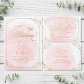 Klassiek roze en goud kalligrafie bruiloft program menu (Personaliseer de collectie van deze zelfstandige maker.)