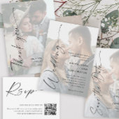 Modern Elegant Script Black and White Wedding Kaart