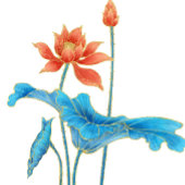 Stijlvol Oranje en Blauw Lotus flower Bedankkaart