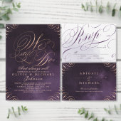 Moody paarse roos gouden kalligrafie bruiloft menu (Personaliseer de collectie van deze zelfstandige maker.)