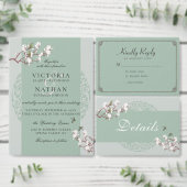 Sage Green Chinoiserie Table Number Reclamebord Met Voetstuk (Personaliseer de collectie van deze zelfstandige maker.)