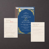 Elegant Navy Blue Gold Border Wedding Ronde Sticker (Personaliseer de collectie van deze zelfstandige maker.)