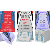 Zijn en zijn blauwe Oxford krijtstreep RSVP Kaartje