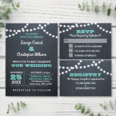 Chalkboard Lights Blauwgroen bruiloft RSVP Kaart (Personaliseer de collectie van deze zelfstandige maker.)