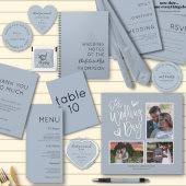 Budget Elegant Script Stof Blauw Huwelijksmenu