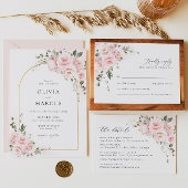 Boho Blush Roze Rose Bloemen Gouden Boog Bruiloft Save The Date