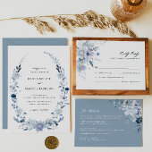 Boho Dusty Blue Floral Save The Date Uitnodiging