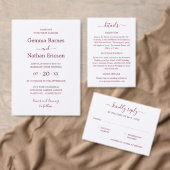 Elegante moderne kalligrafie Bourgondische rode br RSVP Kaartje (Personaliseer de collectie van deze zelfstandige maker.)