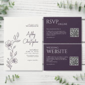 Modern donker Paarse bladeren omtrek bruiloft Kaart (Personaliseer de collectie van deze zelfstandige maker.)