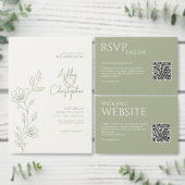 Moderne Sage Groene Omtrek Bruiloft Douche Kaart (Personaliseer de collectie van deze zelfstandige maker.)