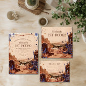 Western Cowgirl Cowboy First Birthday Bedankkaart