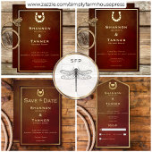 Western rustiek Hoefijzer Bourgondië & Goud Detail Informatiekaartje