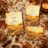 Whimsicale herfst wilde bloemen bruiloft bedankkaart