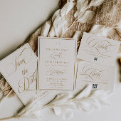 Klassieke Beige & Gouden Monogram Huwelijk Folie Uitnodiging