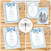 Whimsical Blue White Watercolor Stripe Wedding Kaart