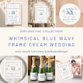 Whimsical Blue Wavy Frame Cream Wedding Kartonnen Onderzetters