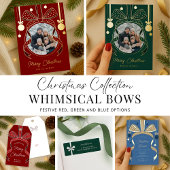 Whimsical Red Bows Merry Christmas Custom Name Satijnen Lint