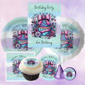 Verjaardag Cupcake Whimsical gepersonaliseerd Ronde Sticker
