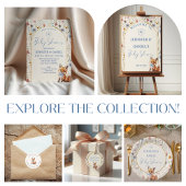 Whimsical Dusty Blue Woodland Fox Baby shower Kaart