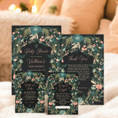 Whimsical Elegant Groen Roze Bloemen Baby shower Bedankkaart