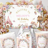 Whimsical flower fairy garden 5th birthday  ronde sticker