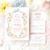 Whimsical French Floral Hand Drawn Wedding Kaart