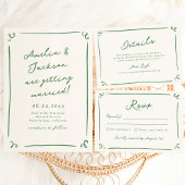 Whimsical Hand getrokken groene verlovingsfeest Kaart