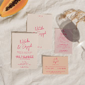 Moderne Roze Groene Retro Whimsical Heldere Bruilo Uitnodigingen Wikkel