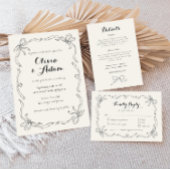 Whimsical Quirky Bow Handschrift Elegante bruiloft Kaart