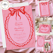 Whimsical Red Pink Watercolor Bow Stripe Wedding Kaart