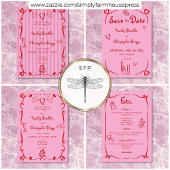 Whimsical Retro Hand getekend Roze Rode Streep Wed Save The Date