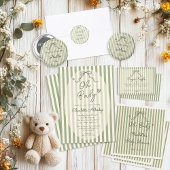 Whimsical Bow Sage Green Baby Shower Kaart