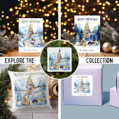 Vrolijk Kerstmis Lady Gnome op Blauw Bos Feestdagenkaart