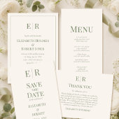 Wit & Olijfgroen Monogram Save the Date Kaart