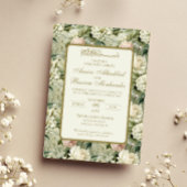 Witte en groene bloemenbruiloft ronde sticker