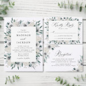 White Anemones and Rozen Personalized Wedding Ronde Sticker (Personaliseer de collectie van deze zelfstandige maker.)