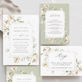 White Blush Sage Elegant Floral Wedding Drieluik Uitnodiging