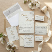 White Cherry Blossom & Gold Script Wedding Bedankkaart