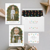 Vintage kerstverlichting vakantie retour adres etiket