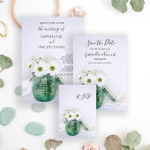 White Daisies in Blue Jar Vase Wedding Kaart