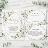 Elegante pastel witte rozen eucalyptus bruiloft kaart (Personaliseer de collectie van deze zelfstandige maker.)