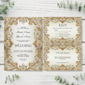 White Flowers Decorative Gold Enclosure Kaart (Personaliseer de collectie van deze zelfstandige maker.)