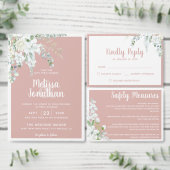 Romantische witte zachte bloem roze fotobruiloft all in one uitnodiging (Personaliseer de collectie van deze zelfstandige maker.)