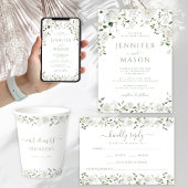 Green White Flowers Eucalyptus Rose Peony Wedding Kaart