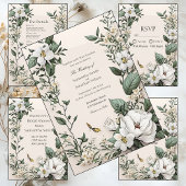 Witte Magnolias vlinder bruiloft details Kaart