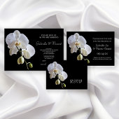 White Orchid on Black Engagement Party Kaart