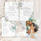 Elegante witte orchidee bruiloft bedankkaart