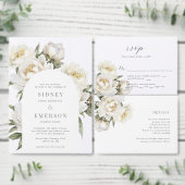 Witte Pioen Bruiloft Dank u Kaart (Personaliseer de collectie van deze zelfstandige maker.)